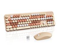 FOPETT MilkTea - Tastiera e mouse wireless per Windows, 2,4 GHz, 105 tasti, tastiera full-size con mouse ottico, tasti rotondi colorati, per Mac, PC, laptop, desktop, colore: MilkTea