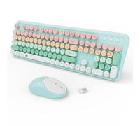 FOPETT Set tastiera e mouse wireless da 2,4 GHz con pulsante interruttore, tastiera full-size, compatibile per Windows/laptop/PC/notebook/Smart TV e altro ancora, verde