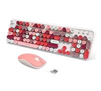 FOPETT Set tastiera e mouse wireless da 2,4 GHz con pulsante interruttore, tastiera full-size, compatibile per Windows/laptop/PC/notebook/Smart TV e altro ancora, colore bianco