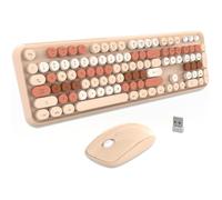 FOPETT Tastiera e mouse wireless, connessione affidabile a 2,4 GHz per PC, laptop, Smart TV e altro (colore tè al latte)