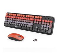 FOPETT Tastiera wireless e mouse combinata, 104 tasti, 2,4 GHz, tastiera rotonda colorata, ricevitore USB, plug and play, per Windows, Mac, PC, laptop, desktop (arancione sfumato)