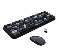 FOPETT Tastiera wireless e mouse combinata, 104 tasti, 2,4 GHz, tastiera rotonda colorata, ricevitore USB, plug and play, per Windows, Mac, PC, laptop, desktop (grigio)