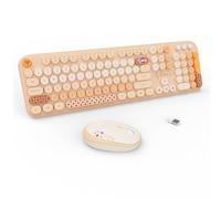 FOPETT Tastiera wireless e mouse Combo - 2.4G full-size Cute Colorful Retro Keyboard con tasti rotondi 104 tasti tastiera per macchina da scrivere per laptop/Windows/PC - tè al latte colorato