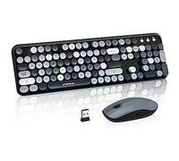 FOPETT Tastiera wireless e mouse Combo per Windows, 2,4 GHz, 105 tasti, tastiera full-size con mouse ottico, tastiera rotonda colorata, per Mac, PC, laptop, desktop, colore grigio colorato