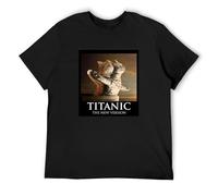 FOPJRUISDAEL Men's White Cat Titanic Jack And Rose Film Parody T-Shirts Black L