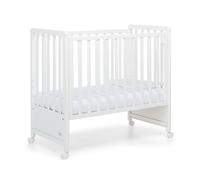 Foppapedretti Lettino Culla con Sponda a Scomparsa Pikkoletto, Made in Italy, Legno di Faggio, Rete a doghe a 3 altezze, Materassino Incluso, 112x61x106 cm, ruote piroettanti, Bianco