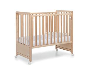 Foppapedretti Lettino Culla Pikkoletto con Sponda a Scomparsa, Made in Italy, Legno di Faggio, per bambini dalla nascita a 36 mesi, rete a doghe regolabile a tre altezze, materasso incluso, Naturale