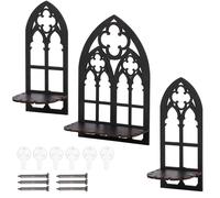 Foppla 3 mensole in cristallo a forma di finestra, mensole galleggianti gotiche in cristallo, leggere, portacandele da parete decorative da parete, decorazione per la casa, nero