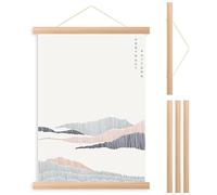 Foppla Gancio per poster, cornice in legno per poster, 4 pezzi, asta magnetica per poster, semplice kit di ganci per foto, in legno di teak, con corda per appenderlo, decorazione interna per casa