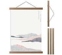 Foppla Gancio per poster, cornice in legno per poster, 4 pezzi, asta magnetica per poster, semplice legno di teak, kit di ganci per foto, con corda per appendere, decorazione interna per casa