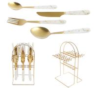 Foppla Set di posate in acciaio inox, 24 pezzi, per 6 persone, con supporto per appendere, elegante set di posate da tavola, cucchiaio, forchette, cucchiaino, lavabile in lavastoviglie per casa,