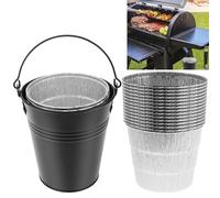 Foppla Set di secchi per grasso con 15 fodere in latta antiruggine in lega di ferro antigoccia fodere di latta di ricambio per secchio antigoccia compatibili con Traeger serie 20/22/34, 15 x 14,3 cm