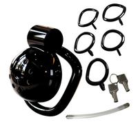 Fops gabbia di castità invertita Gabbia per glande nera (2,4cm) con 5 dimensioni di anelli e tappo penieno in silicone da 11,5cm gabbia peniena ventilata per edging e uso prolungato set cage BDSM N54