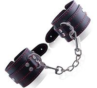 Fops Manette Nere per Bondage 20 cm - Manette BDSM in PVC con Cucitura Rossa - Accessorio per Coppie e Giochi di Restrizione B01-6
