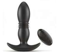 Fops Plug Anale con Funzione di Spinta e Vibrazione - Stimolatore Prostatico 14,3 cm in Silicone 7 Modalità di Massaggio Potente Ricaricabile USB Giocattolo Anale Impermeabile Nero A136