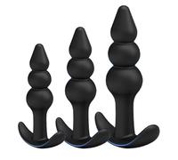 Fops Set di 3 Plug Anali Neri - Design Triple Ball per Stretching Anale Progressivo, Silicone Medico Premium, Base Piatta Ergonomica per Lungo Utilizzo, Taglie S-M-L A144