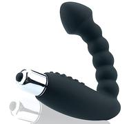 FOPS vibratore prostatico in silicone - tappo anale ergonomico con vibrazione - 22 cm di lunghezza totale, flessibile e sicuro - vibratore anale per uomini e coppie, nero A11-9