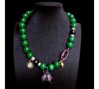 FOPURE 16mm Green Jade Beetle Charm Choker Necklace Beaded Simple Pendant Necklaces Jewelry Gifts