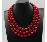 FOPURE 3 Rows Coral Red Color Sea Shell Mother Of Pearl Graduated Necklace For Women