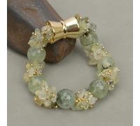 FOPURE Green Prehnite Quartz Real Gems Stone Necklace Bracelet Sets For Lady Gifts(Bracelet)