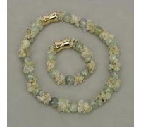 FOPURE Green Prehnite Quartz Real Gems Stone Necklace Bracelet Sets For Lady Gifts(Jewelry sets)