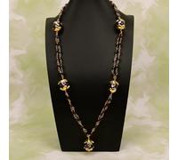 FOPURE Purple Glass Gold Plated Edge Red Garnet Rosary Chain Long Necklace Pendant For Women's daily wear