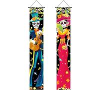 Fopytu 2 Pezzi Decorazioni per Il Giorno dei Morti, Cartello per, Banner per Porta, Decorazioni Dia De Los Muertos per Halloween, Benvenuto, Bandiera per Porta Sospesa, Decorazione