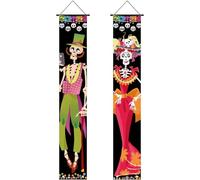 Fopytu 2 Pezzi Decorazioni per Il Giorno dei Morti, Cartello per, Banner per Porta, Decorazioni Dia De Los Muertos per Halloween, Benvenuto, Bandiera per Porta Sospesa, Decorazione