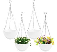 Fopytu 4 Pezzi Pentole per Fioriere Appeso, Cesto Appeso Rotondo con Vassoio per Acqua E Catena di Metallo, Contenitore Succulento di Pentole per Piante Fiorite per Giardino Esterno Interno