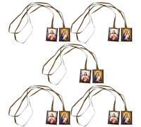 Fopytu 5 Pezzi di Scapolare Cattolico della Madonna del Monte Carmelo E del Sacro Cuore, Scapolare Cattolico, Collana Marrone per Uomo E con Bordi Smerlati