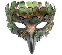 Fopytu Maschera Ballo per E Uomo, Maschera Ballo con Piume Nere E Corvo, Accessorio per Costume Veneziano di Halloween, Maschera Corvo