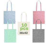 FOR ADVENTUR Confezione 10 Borse in Cotone Riciclato 38×42 cm con Manici Lunghi - Borsa Spesa Riutilizzabile fino a 8 kg, Soluzione Ecologica per Shopping, Eventi e Promozioni