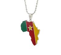 For Africa Stainless Steel Map Pendant Necklaces Map Outline Jewelry Gold Color Items for Bridal Women Man Party Gifts Earrings Sets Round Ball Jewelry (For Cameroon 3)