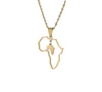 For Africa Stainless Steel Map Pendant Necklaces Map Outline Jewelry Gold Color Items for Bridal Women Man Party Gifts Earrings Sets Round Ball Jewelry (For Africa 1)