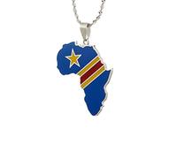 For Africa Stainless Steel Map Pendant Necklaces Map Outline Jewelry Gold Color Items for Bridal Women Man Party Gifts Earrings Sets Round Ball Jewelry (For D.R.Congo 1)