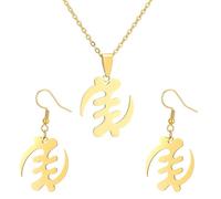 For African Symbol Stainless Steel Map Pendant Necklaces Map Jewelry Gold Color Items for Bridal Women Man Party Gifts Earrings Sets Jewelry (Silver earrings + necklace)