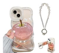 For Apple Pattern Transparent Phone Case for Iphone, Cute 3d Clear Soft Silicone Anti-Fall All-Inclusive Mobile Case, for Iphone16/15/14/13/12/11 Pro Max (iPhone 15,White with Chain)