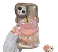 for apple pattern transparent phone case for iphone, Cute 3D Soft TPU Silicone Rubber Clear Phones Case with Holder, fors Women iPhone 16/15/14/13/12 Series (iPhone 15,Black)