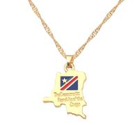 For Democratic Republic of the Congo Stainless Steel Map Pendant Necklaces Map Jewelry Gold Color Items for Bridal Women Man Party Gifts Earrings Sets Round Ball Jewelry