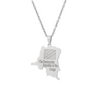 For Democratic Republic of The Congo Stainless Steel Map Pendant Necklaces Map Jewelry Gold Color Items for Bridal Women Man Party Gifts Earrings Sets Round Ball Jewelry (Model 12)