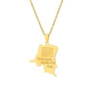 For Democratic Republic of The Congo Stainless Steel Map Pendant Necklaces Map Jewelry Gold Color Items for Bridal Women Man Party Gifts Earrings Sets Round Ball Jewelry (Model 11)