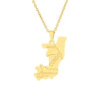 For Democratic Republic of The Congo Stainless Steel Map Pendant Necklaces Map Jewelry Gold Color Items for Bridal Women Man Party Gifts Earrings Sets Round Ball Jewelry (Model 5)
