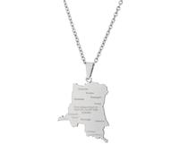 For Democratic Republic of The Congo Stainless Steel Map Pendant Necklaces Map Jewelry Gold Color Items for Bridal Women Man Party Gifts Earrings Sets Round Ball Jewelry (Model 10)
