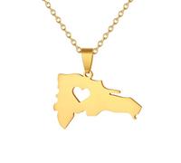 For Dominican Republic Stainless Steel Map Pendant Necklaces Map Jewelry Gold Color Items for Bridal Women Man Party Gifts Earrings Sets Round Ball Jewelry (Model 3)