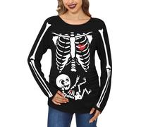 For G and PL Costume da donna per Halloween, gravidanza, scheletro, zucca, girocollo, maniche lunghe, top premaman, taglie S-XXL, XL