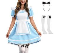 For G and PL Costume da principessa per Halloween, con colletto Peter Pan, con grembiule, elegante, a maniche corte, colore azzurro e bianco, M