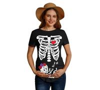 For G and PL Maglietta premaman da donna a maniche corte con scollo rotondo per Halloween, taglie S-XXL, Rosa scheletro Baby, M