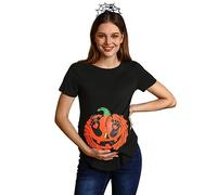 For G and PL Maglietta premaman da donna a maniche corte con scollo rotondo per Halloween, taglie S-XXL, Faccia Di Zucca Nera, M