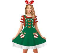 For G and PL Vestito natalizio da donna, con stampa divertente di Babbo Natale, taglie S-XXL, Verde-a9gifts, L