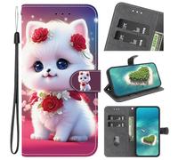 for Huawei P30 LITE Cover Flip case Libro in Pelle PU Custodia Portafoglio Motivo Colorato Magnetica Booklet Telefono Flip Caso Cover per Huawei P30 LITE,Matrimonio Gatto bianco